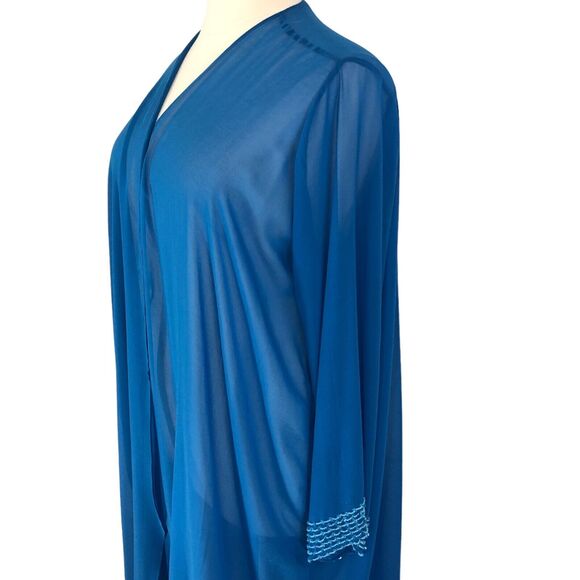Sheer Chiffon Duster Open Jacket Blouse Sequin Trim Long Sleeves Sz 3X Teal Blue - Picture 9 of 15